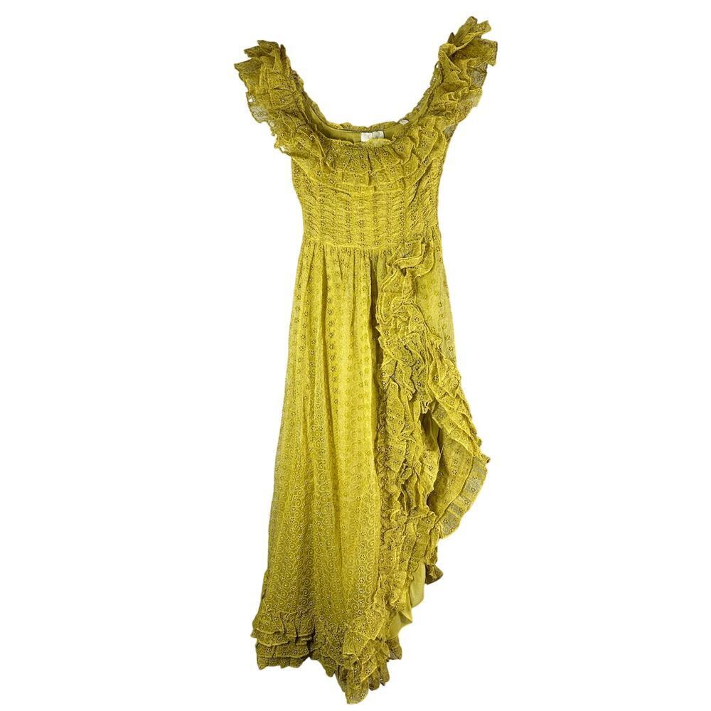 Doen Ernestine Maxi Silk Eyelet Embroidered Dress Moss Size XS